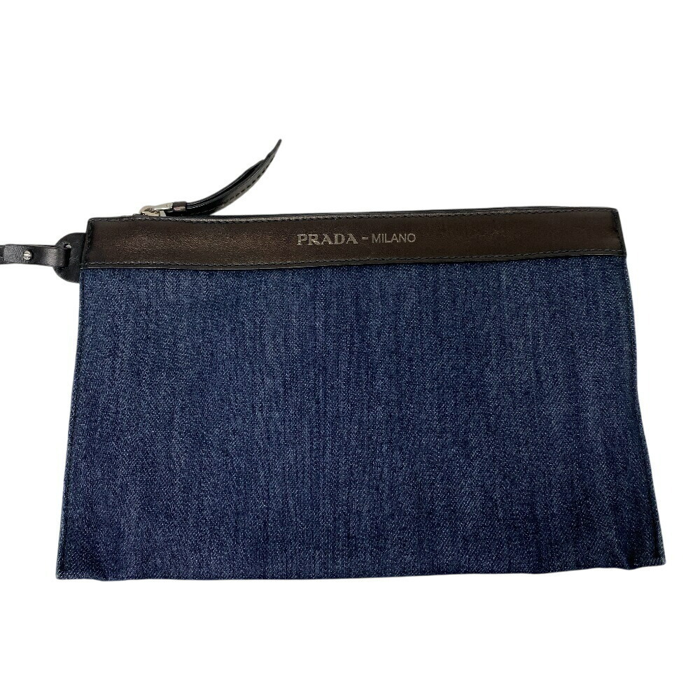 PRADA Canapa Denim Tote Bag Handbag Shoulder Laptop Compatible Navy Blue - Picture 10 of 10